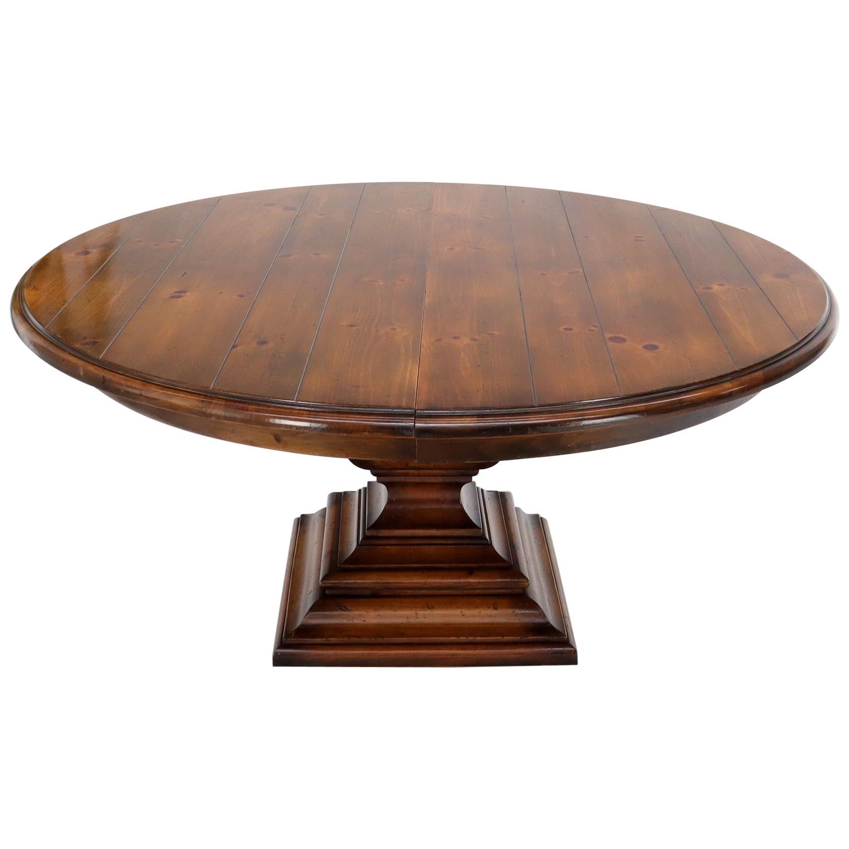 Large Round Colonial Spanish Square Base Pine Dining Table by Ralph Lauren