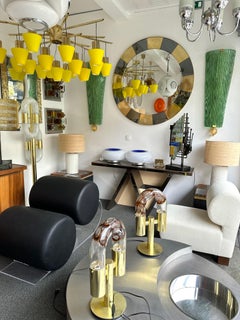 Large Round Contemporary Brass and Smoke Gray Glass Mirror, Italy