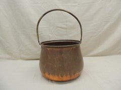 Large Round Copper and Brass Handle Cauldron