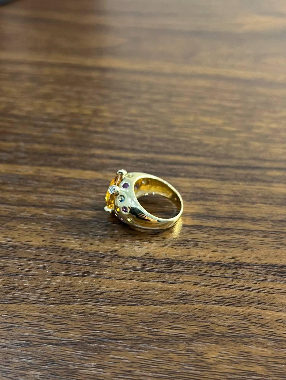 Large Round Cut Orange Citrine Multi Color Gemstones 14K Gold Statement Ring For Sale 5