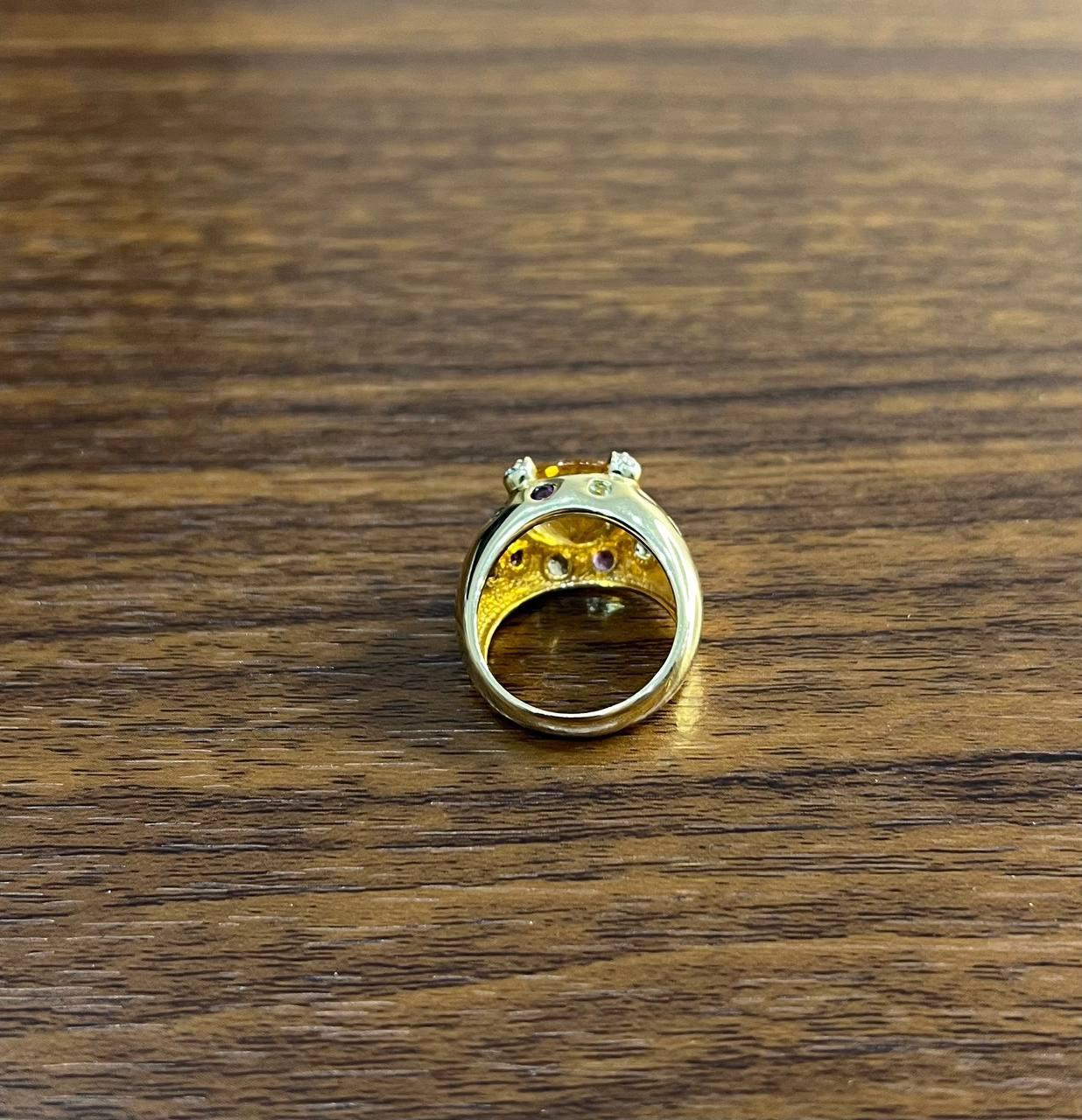 Large Round Cut Orange Citrine Multi Color Gemstones 14K Gold Statement Ring For Sale 6