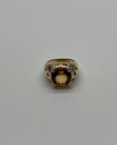Large Round Cut Orange Citrine Multi Color Gemstones 14K Gold Statement Ring