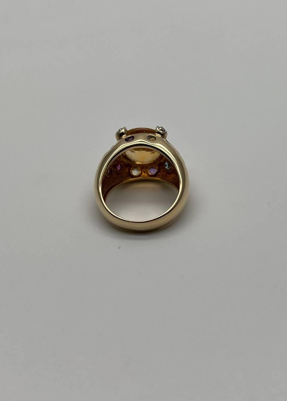 Large Round Cut Orange Citrine Multi Color Gemstones 14K Gold Statement Ring In New Condition For Sale In Oakton, VA