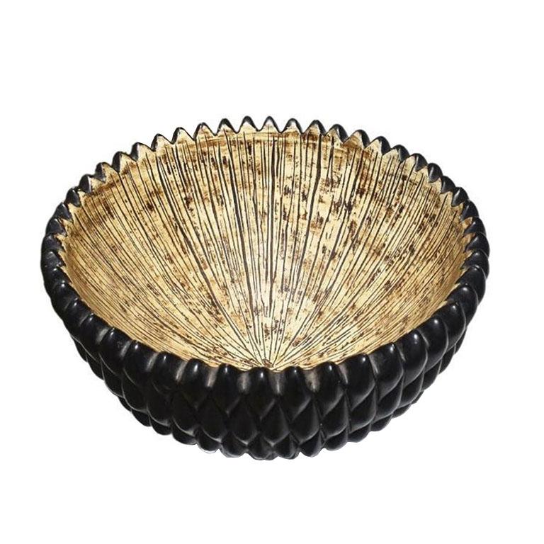 Central African Large Round Decorative African Textured Knobby Bowl with Brown Interior