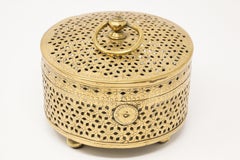 Large Round Decorative Bras Lidded Incense Burner, North India