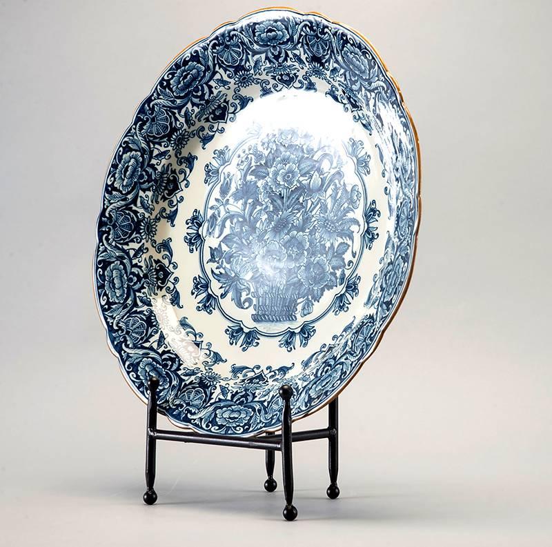 large blue and white platter