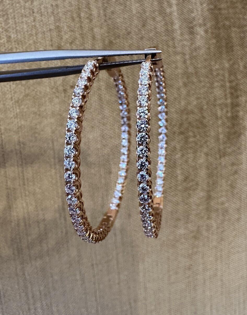 Round 1.6 inch Diamond Hoop Earrings Inside Out 2.23 Carat Total Weight in 18k Rose Gold

Diamond Hoops Earrings features a single row of Round Brilliant Diamonds on the inside and the outside set in 18k Rose Gold. The earrings have 92 clean, lively