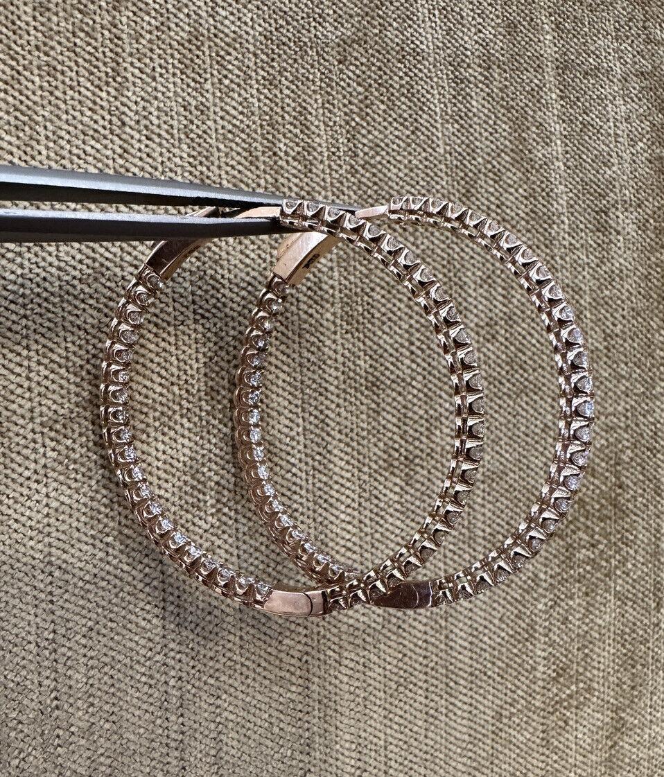 Round Cut Large Round Diamond Hoop Inside Out Earrings 2.23 Carat Total 18k Rose Gold For Sale