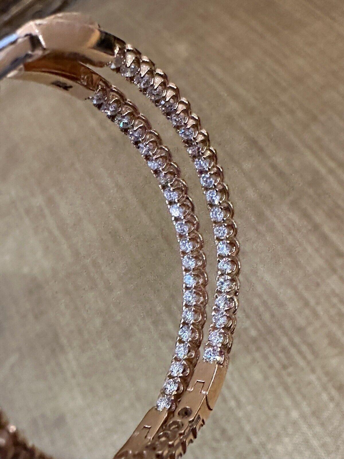 Large Round Diamond Hoop Inside Out Earrings 2.23 Carat Total 18k Rose Gold For Sale 1