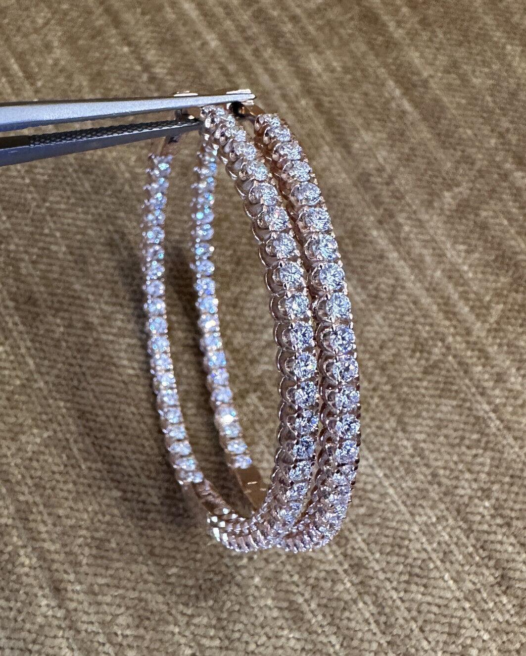 Large Round Diamond Hoop Inside Out Earrings 2.23 Carat Total 18k Rose Gold For Sale 2