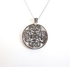 Large Round Diamond Swirl Pendant, 18 Karat White Gold