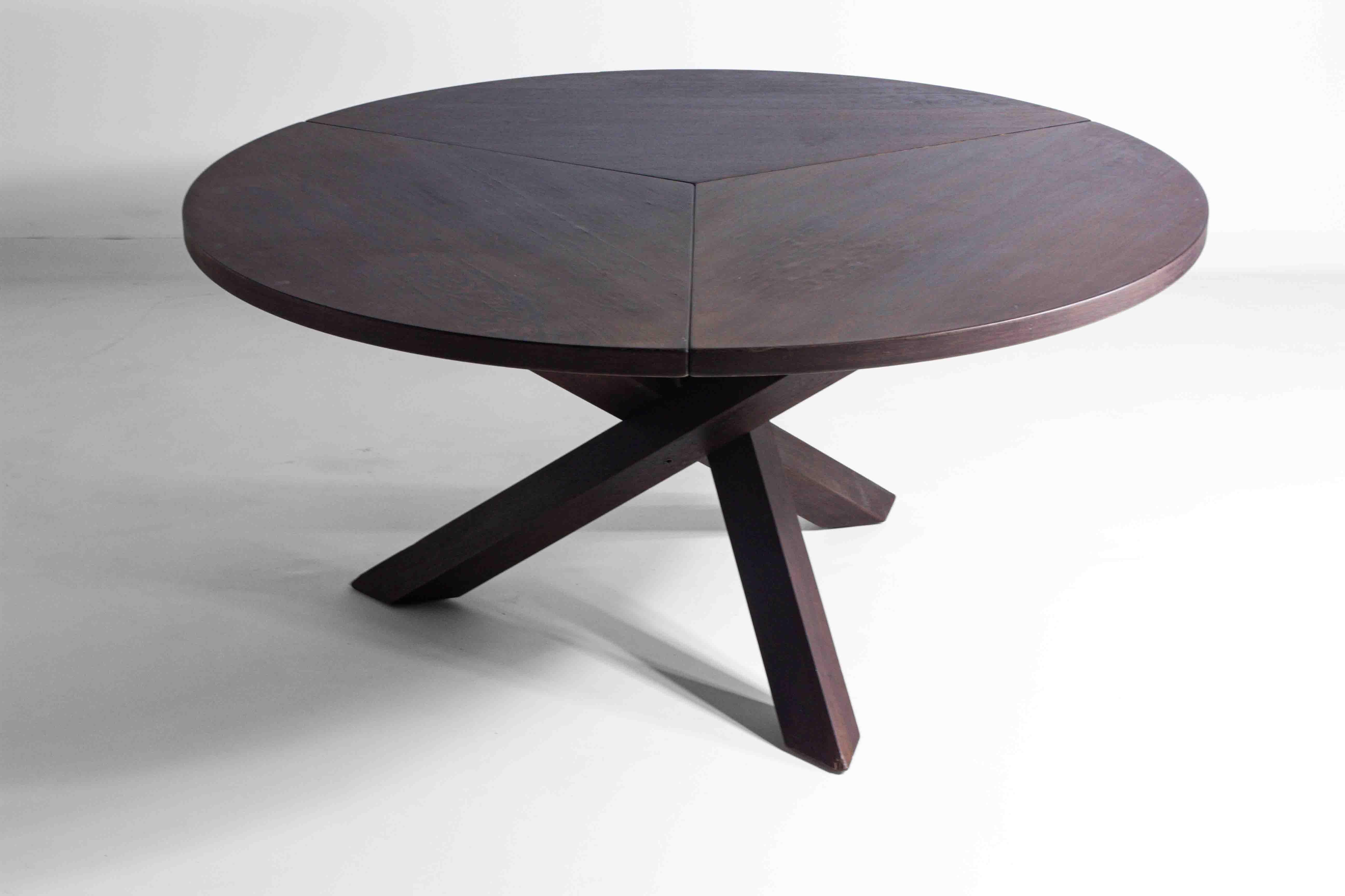 Belgian Large round dining table by Gerard Geytenbeek in wengé wood, Belgium 1960s