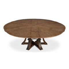 Large Round Dining Table in Light Brown Oak with Iron Base