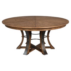 Large Round Dining Table in Light Brown Oak with Iron Base