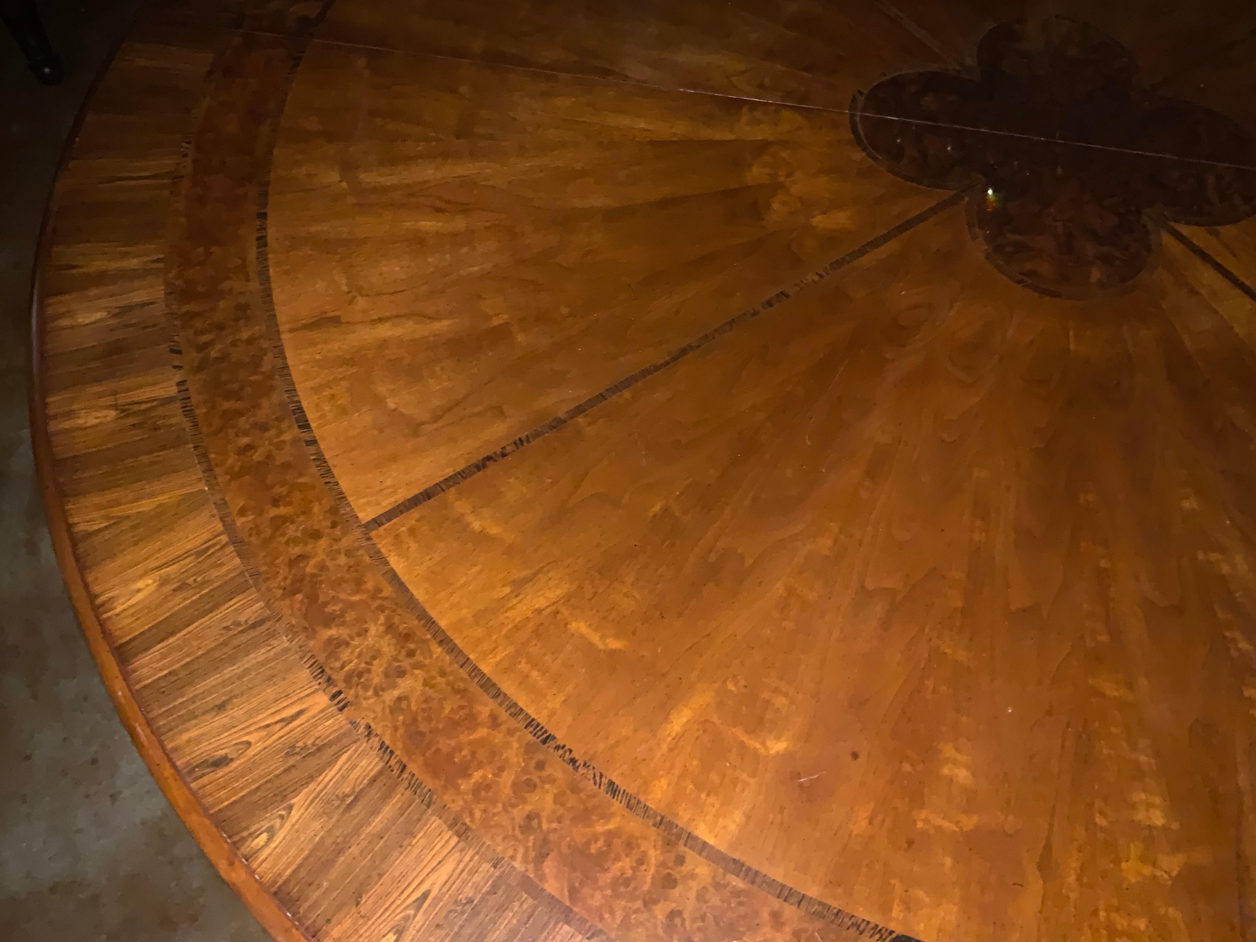 Large Round Dining Table in Neoclassical Style with Inlay, Walnut 1