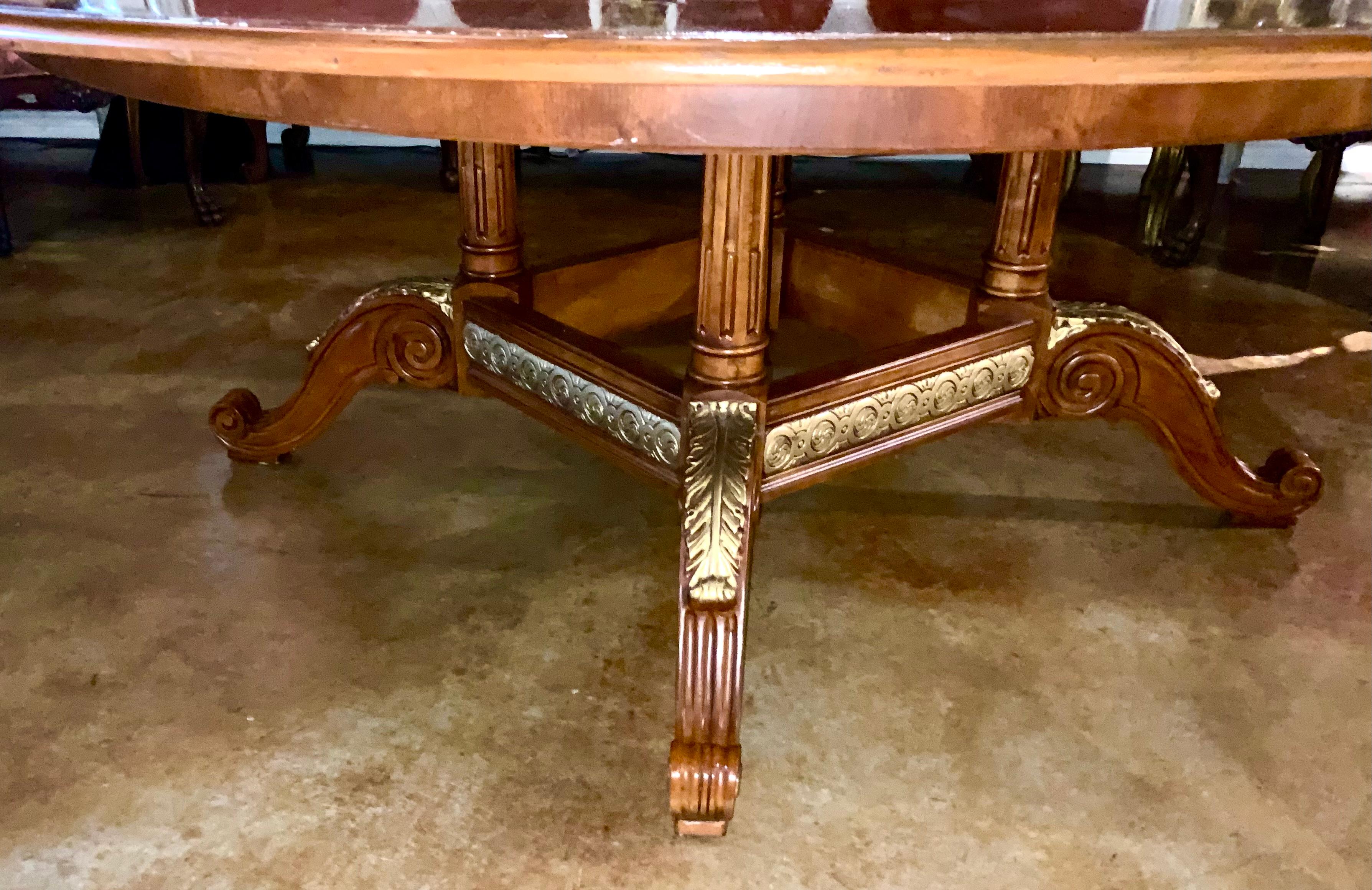 Large Round Dining Table in Neoclassical Style with Inlay, Walnut 3