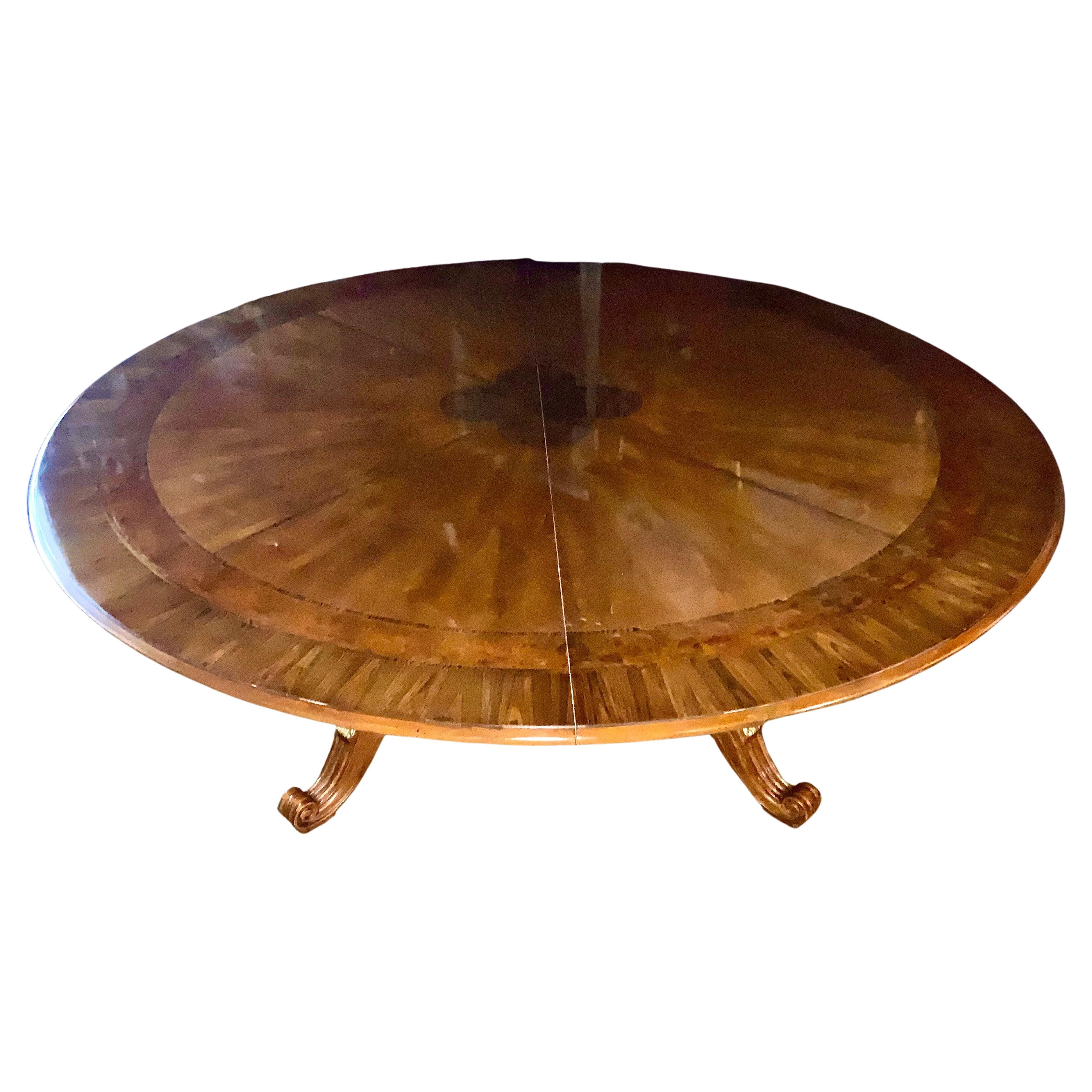 Large Round Dining Table in Neoclassical Style with Inlay, Walnut