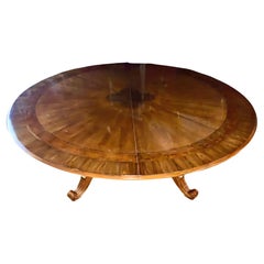 Large Round Dining Table in Neoclassical Style with Inlay, Walnut