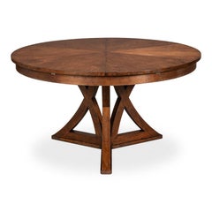 Grande table de salle à manger ronde en chêne brun chaud