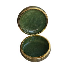 Large Round Emerald Green Alabaster Trinket Box with Hinged Lid, Italy