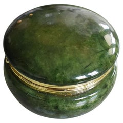 Vintage Large Round Emerald Green Alabaster Trinket Box with Hinged Lid, Italy