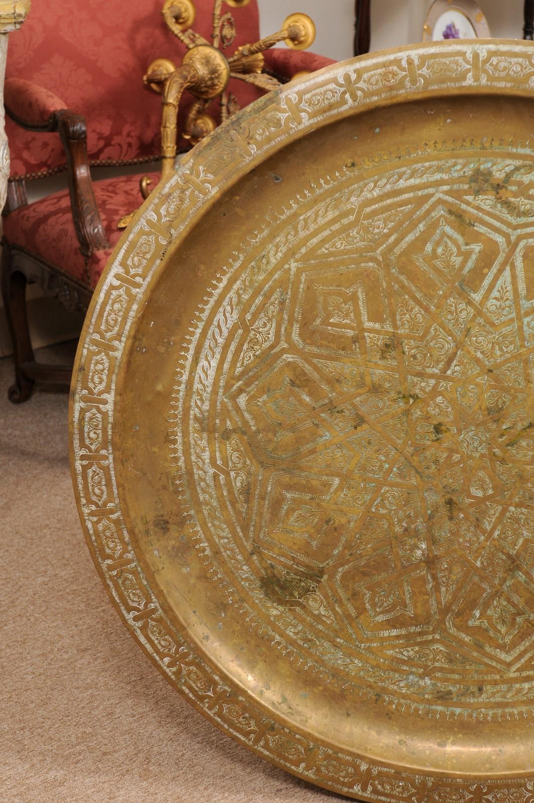 Large, Round, Engraved Brass Tray, Early 20th Century Anglo-Indian For Sale 9