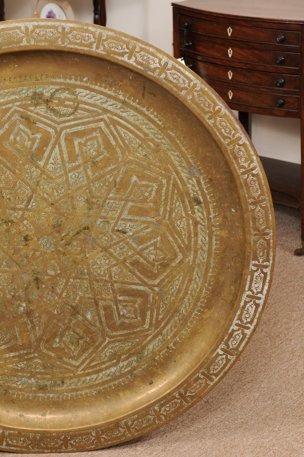 Large, Round, Engraved Brass Tray, Early 20th Century Anglo-Indian For Sale 10
