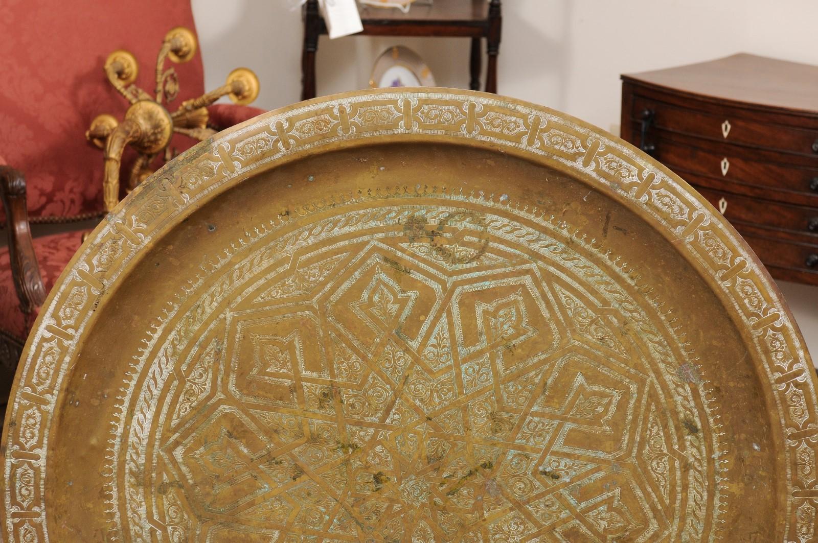 Large, Round, Engraved Brass Tray, Early 20th Century Anglo-Indian For Sale 11