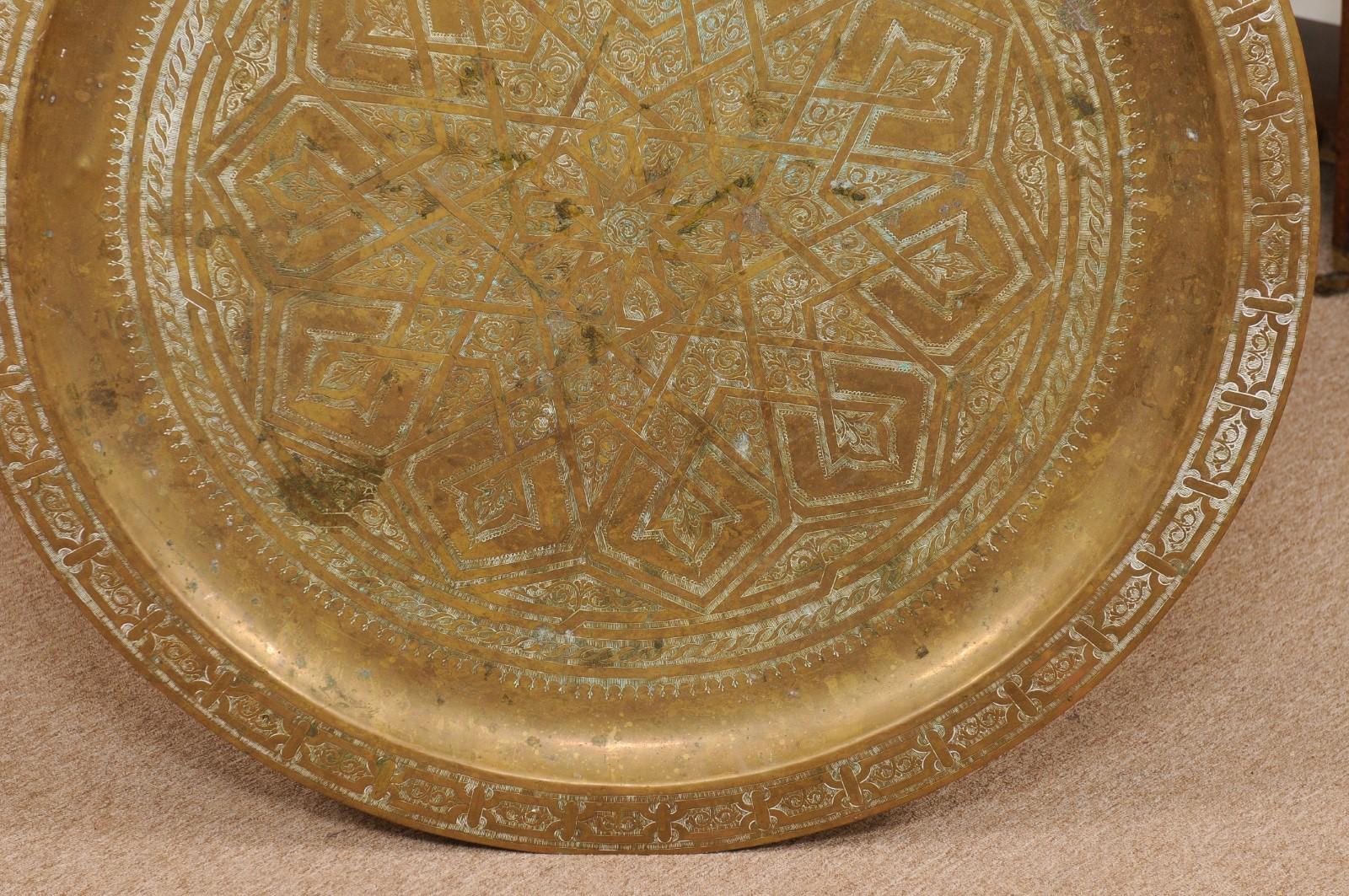 Large, Round, Engraved Brass Tray, Early 20th Century Anglo-Indian In Good Condition For Sale In Atlanta, GA