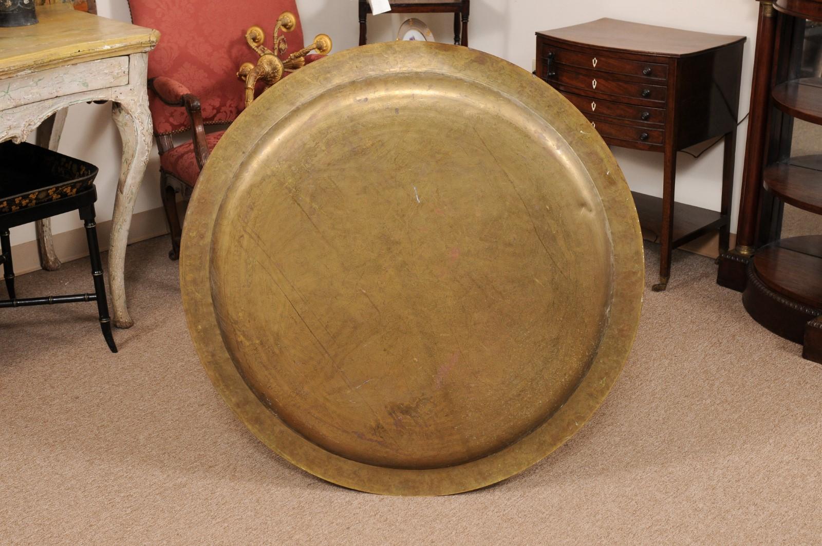 Large, Round, Engraved Brass Tray, Early 20th Century Anglo-Indian For Sale 5
