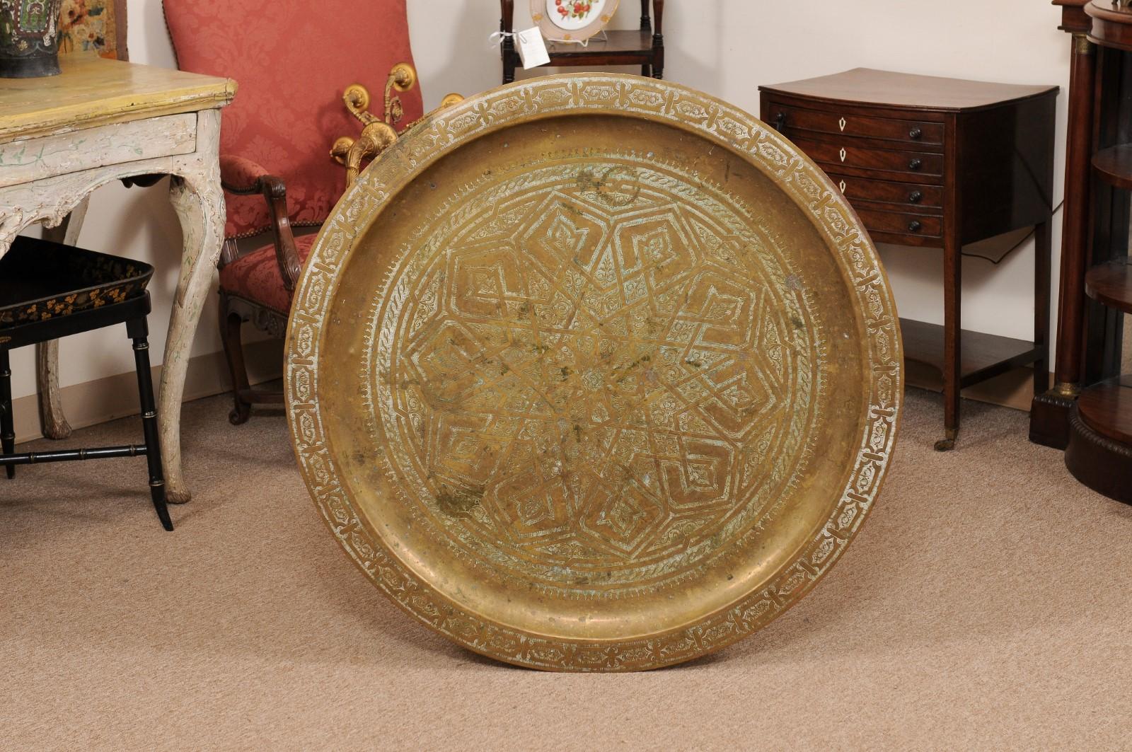Large, Round, Engraved Brass Tray, Early 20th Century Anglo-Indian For Sale 7
