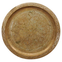 Large, Round, Engraved Brass Tray, Early 20th Century Anglo-Indian