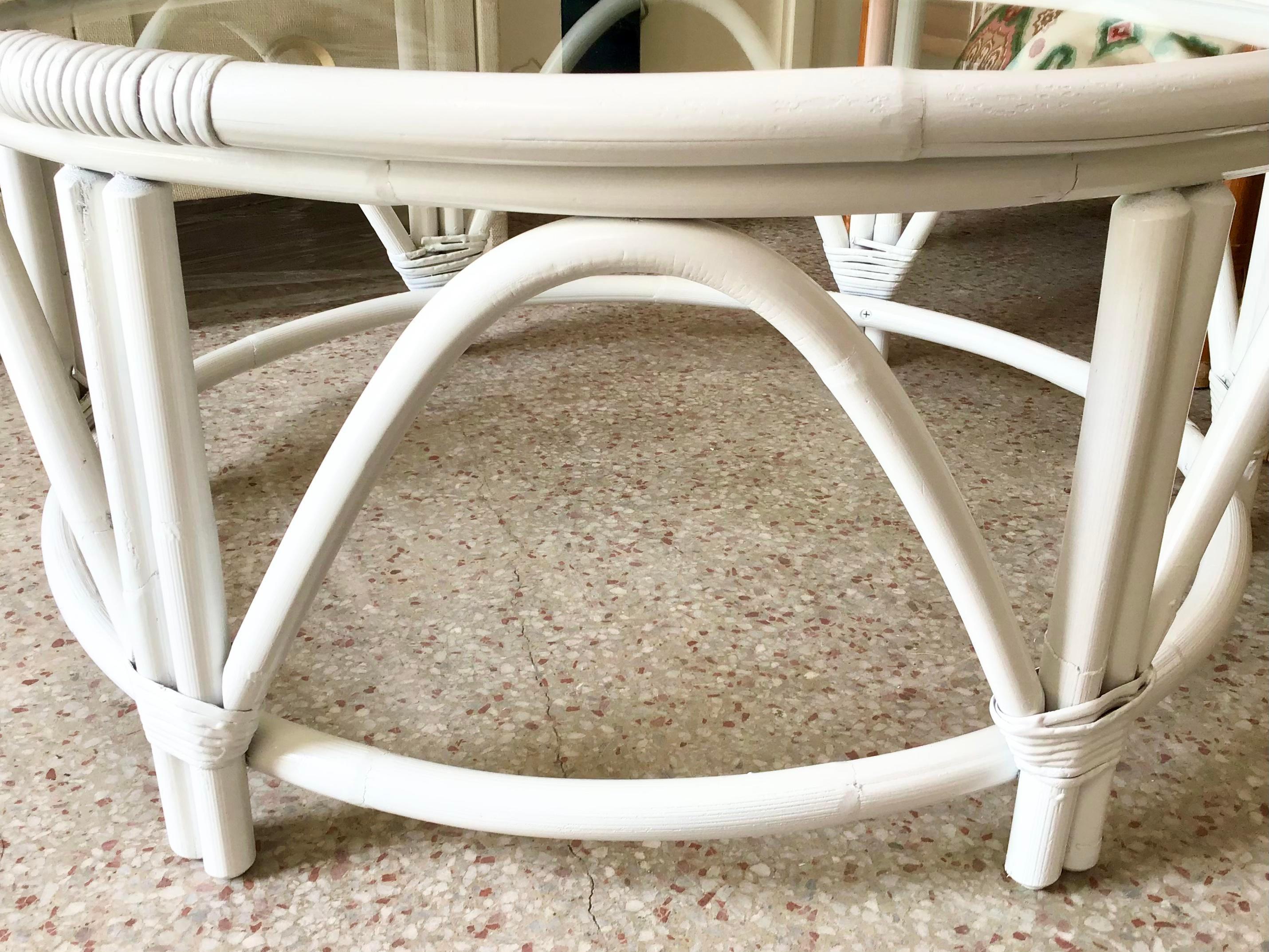 Mid-20th Century Large Round Ficks Reed White Rattan Coffee Table