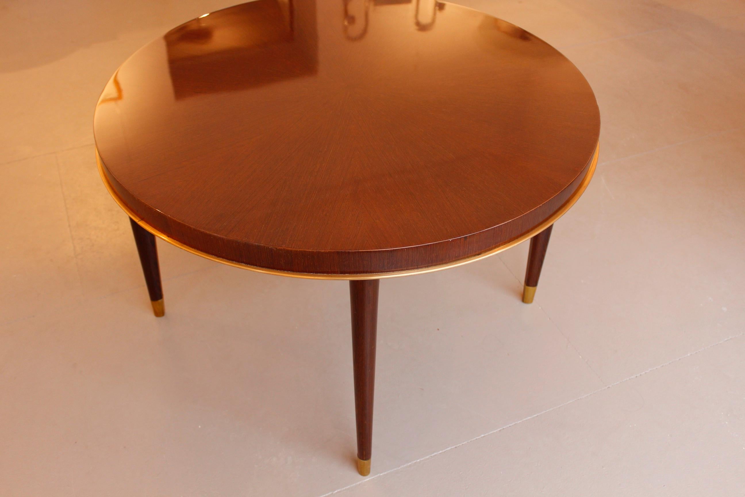 Brass Large Round French Art Deco Coffeetable Attributed to 