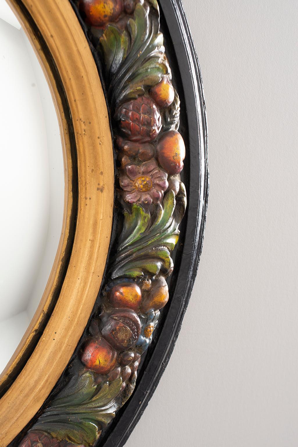 Folk Art Large Round French Barbola Mirror
