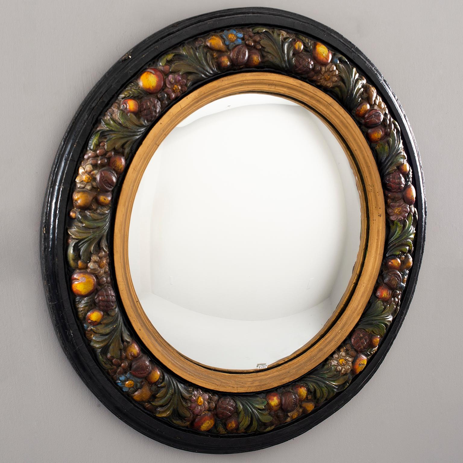 Large Round French Barbola Mirror In Good Condition In Troy, MI