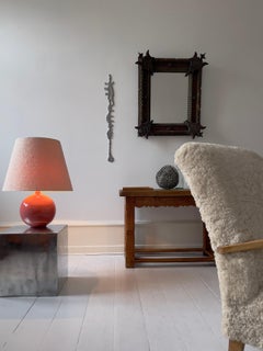 Large Round French Ceramic Table Lamp in in Rose Red Glaze