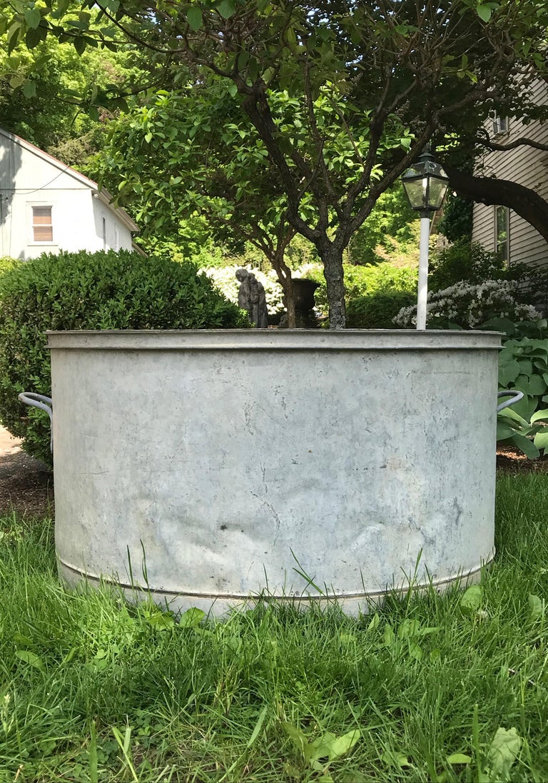 Large Round French Galvanized Tub Planter or Fountain at 1stDibs