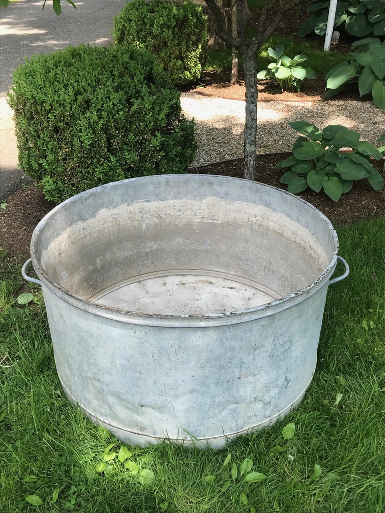 Large Round French Galvanized Tub Planter or Fountain For