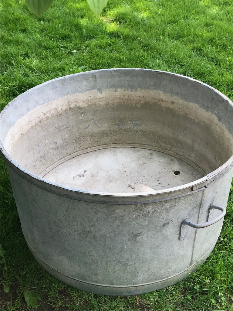 Large Round French Galvanized Tub Planter or Fountain For Sale at 1stdibs