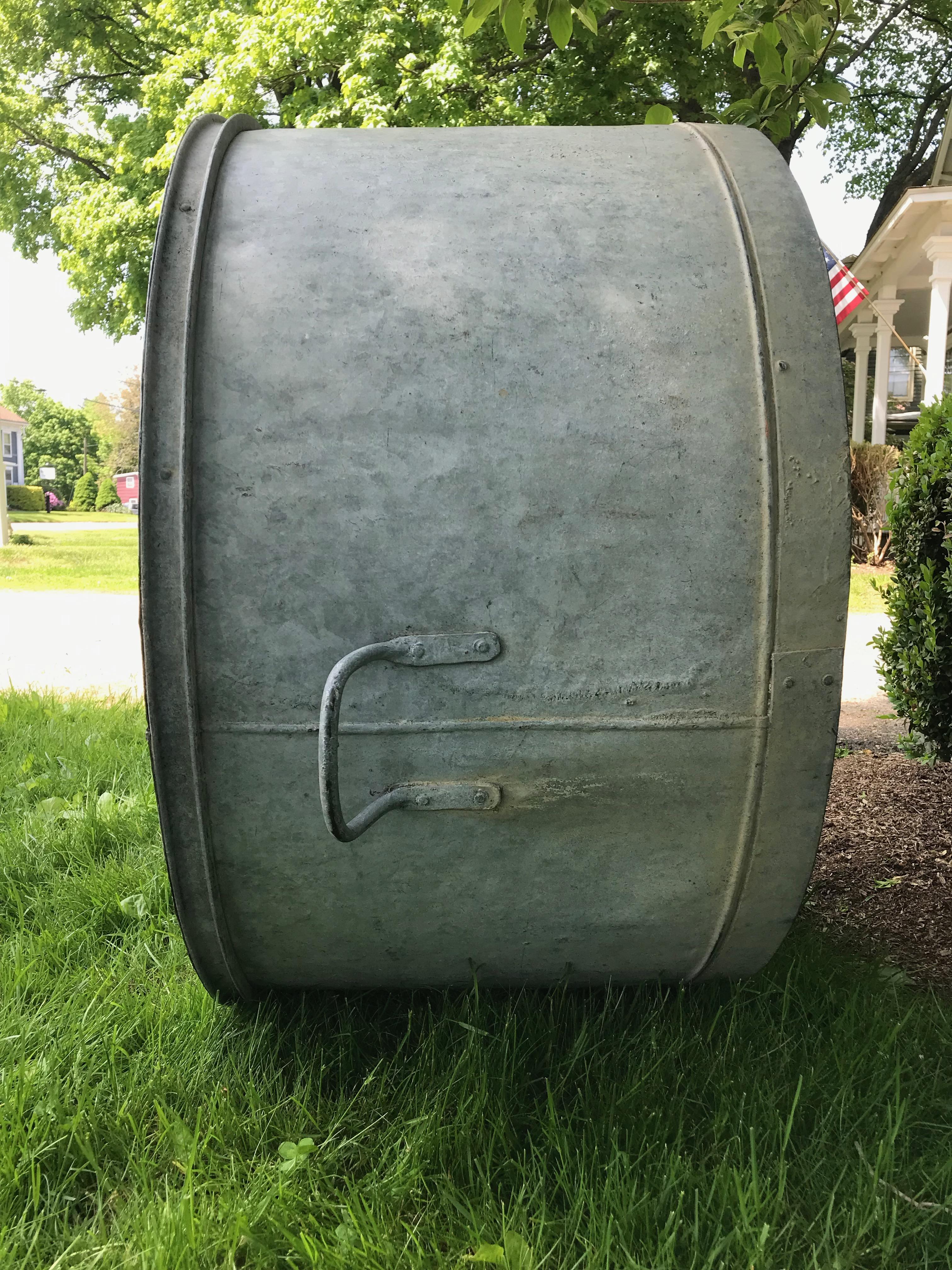 Industrial Large Round French Galvanized Tub Planter or Fountain