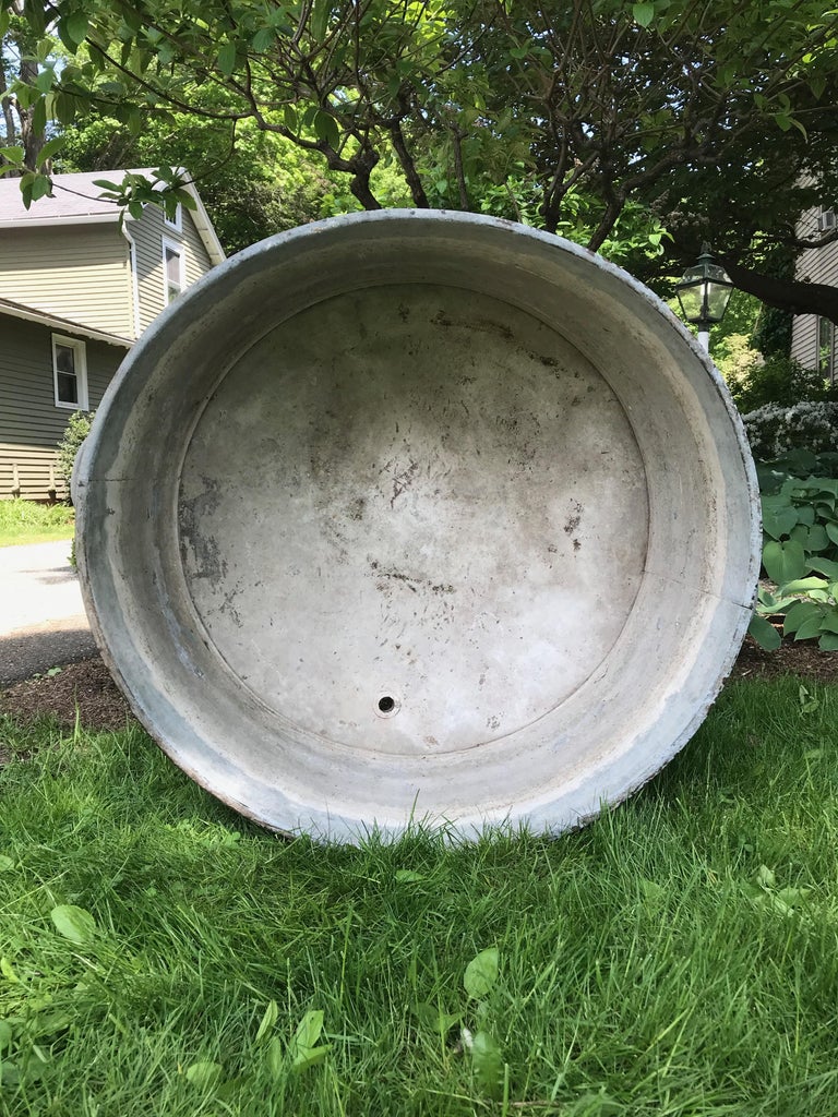 Large Round French Galvanized Tub Planter or Fountain For