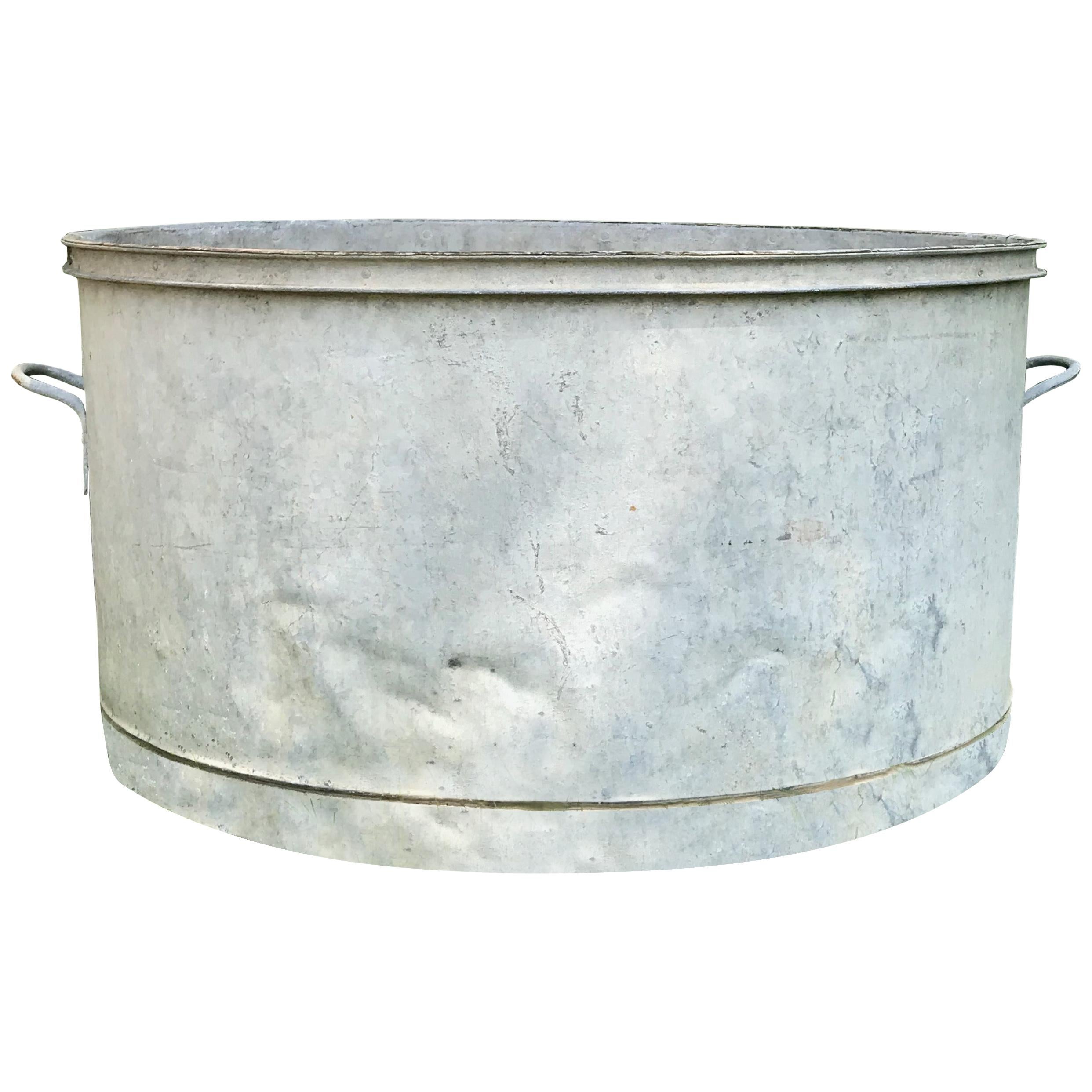 Large Round French Galvanized Tub Planter or Fountain