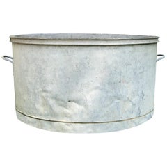 Retro Large Round French Galvanized Tub Planter or Fountain