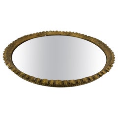 Grand plateau de table rond en bois doré et gesso à miroir