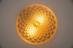 Large Round Geometric Satin Amber Glass Flush Mount Light or Wall Lamp, 1960s