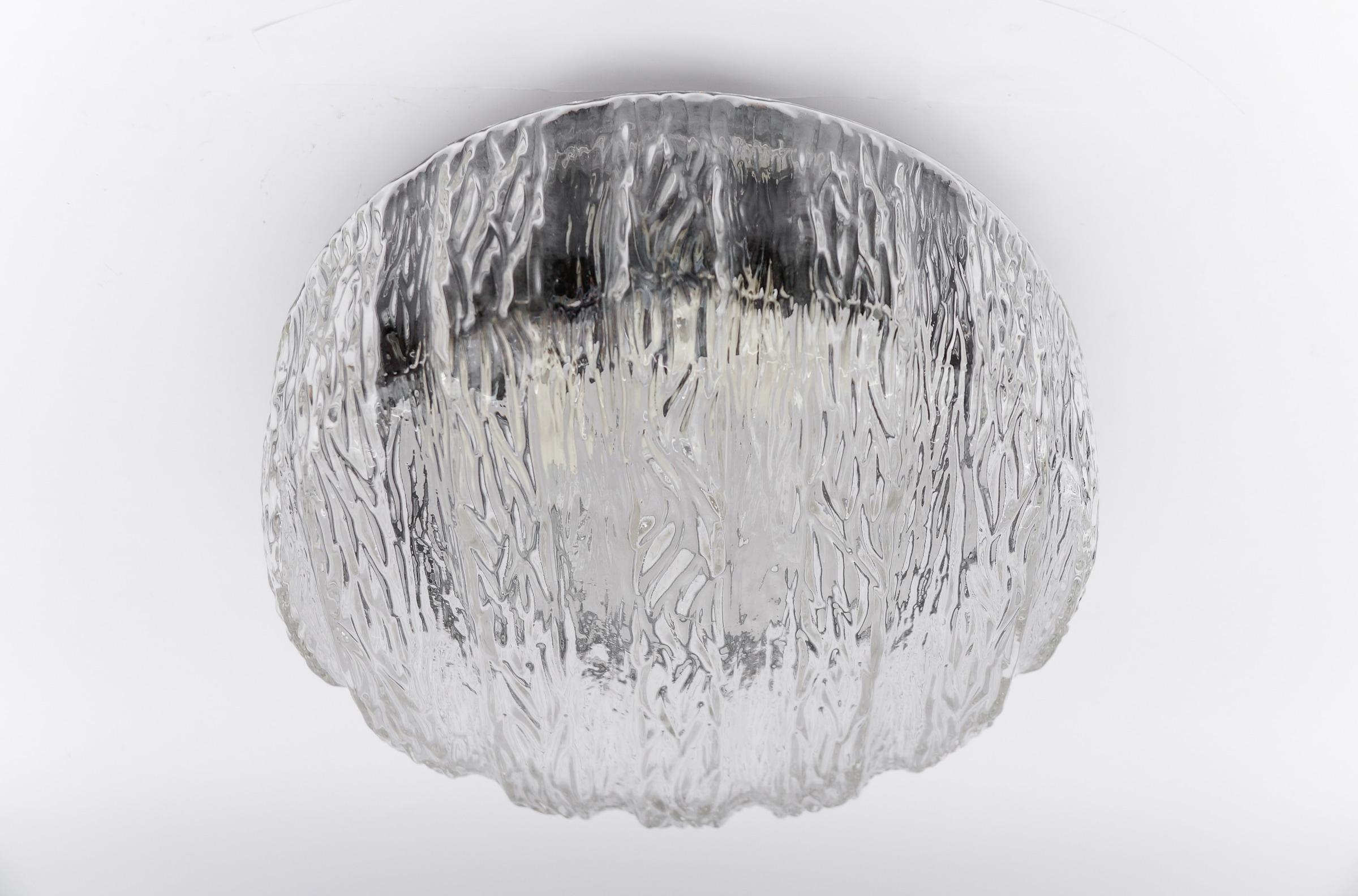 Gran lámpara empotrada o aplique redondo de cristal, años 60 Alemania mediados del siglo XX en venta