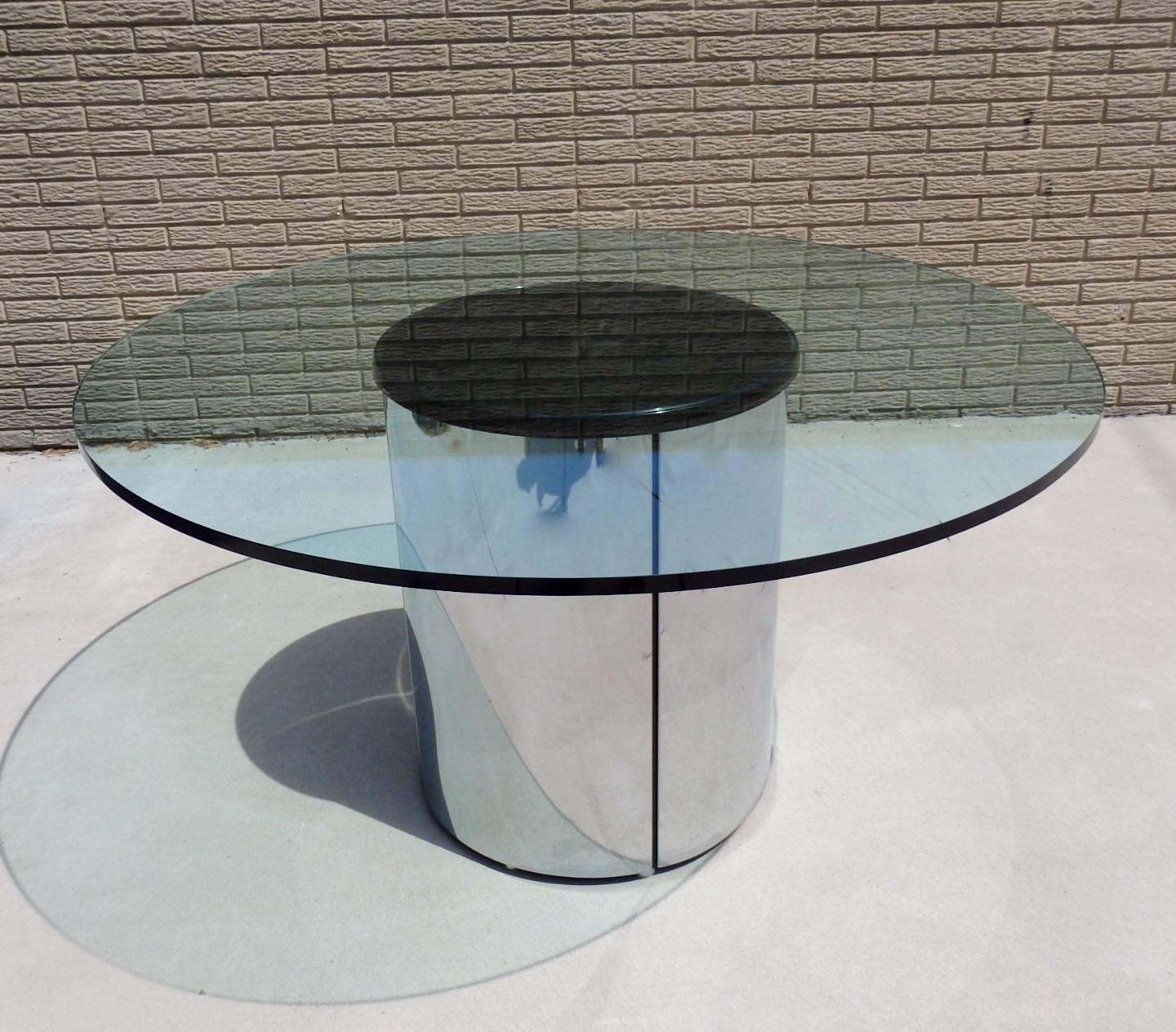 American Large Round Glass Top Pace Table with Stainless Steel Base