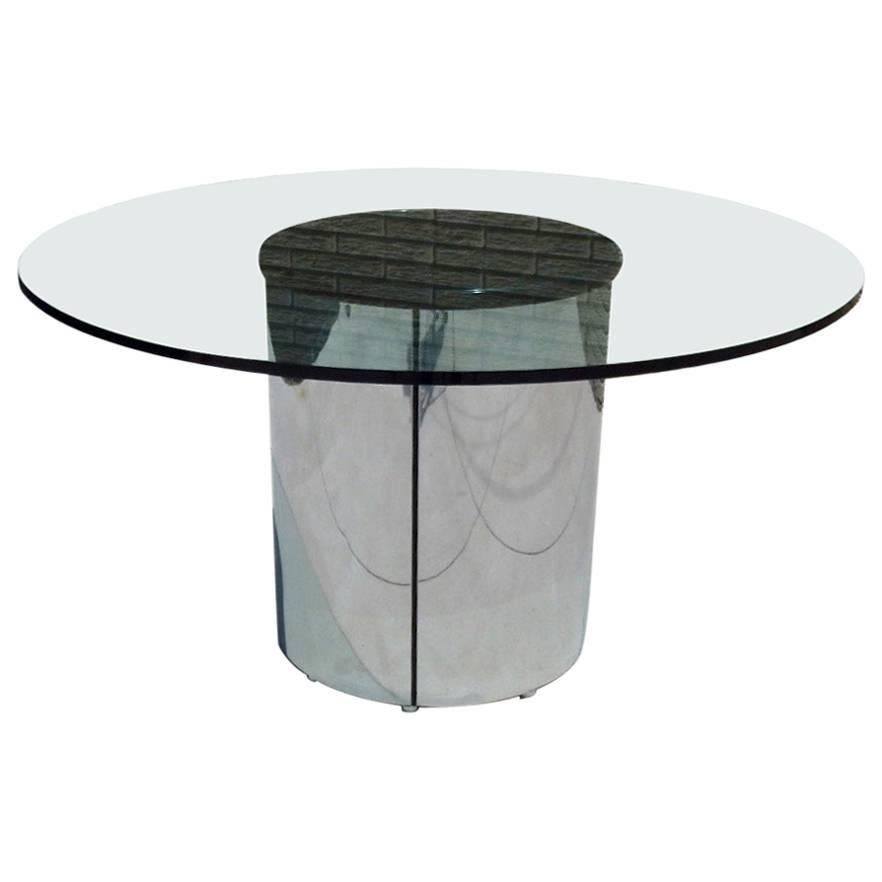 Large Round Glass Top Pace Table with Stainless Steel Base