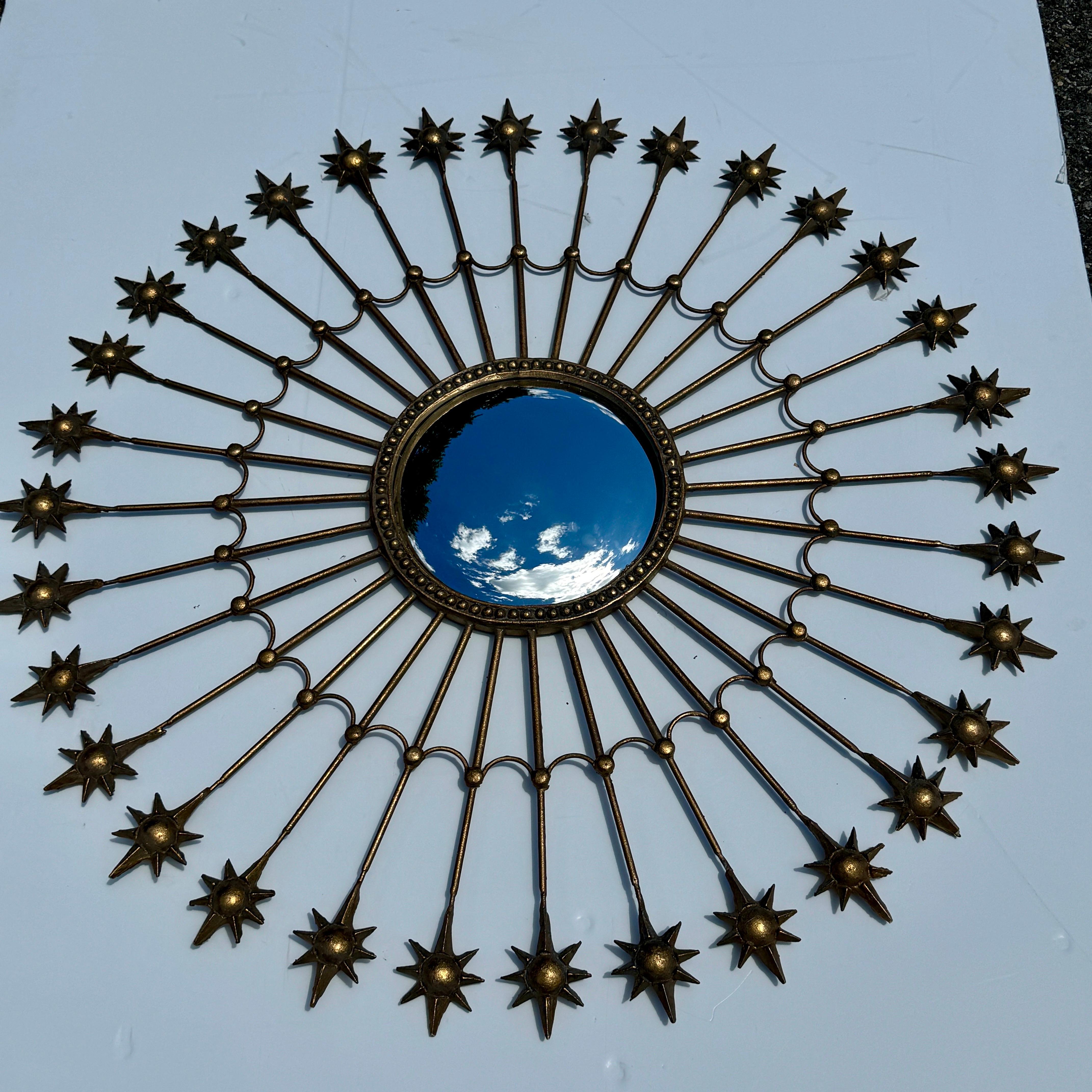 Large Round Gold Leaf Sunburst Starburst Mirror Hollywood Regency For Sale 4